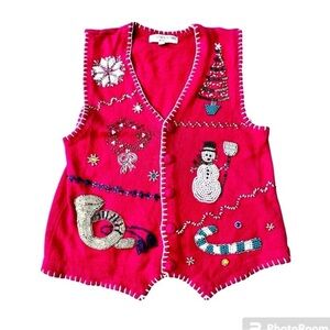 Victoria Jones Woman Hot Pink Embroidered Holiday Vest